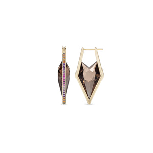 Noor Fares Smokey Quartz Drop Earrings with Various Coloured Stones.  Edit alt text