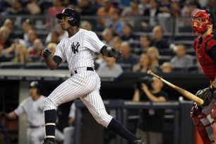 Alfonso Soriano was scratched from the Yankees lineup Saturday with an injured hand.