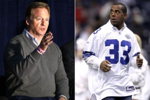 NFL commissioner Roger Goodell and former Cowboys RB Tony Dorsett, who is one of the plaintiffs on the lawsuit.