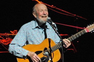 Pete Seeger performs at the "Bring Leonard Peltier Home 2012" Concert at The Beacon Theatre on December 14, 2012 in New York City