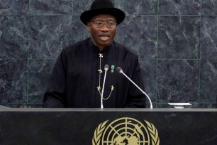 Nigeria's President, Goodluck Jonathan, addresses the United Nations General Assembly in September 2013.