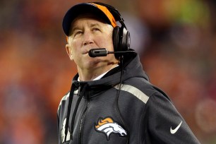 Head coach John Fox of the Denver Broncos looks on during the first quarter against the Seattle Seahawks during Super Bowl XLVIII.