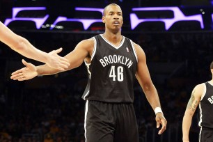 Jason Collins on the court against the Lakers on Sunday night.