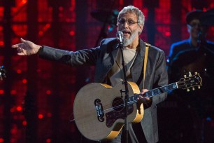 British singer-songwriter and humanitarian Yusuf Islam, commonly known by his former stage name Cat Stevens, performs after he was inducted during 29th annual Rock and Roll Hall of Fame Induction Ceremony