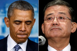 Eric Shinseki resigned from his position of Veterans Affairs Secretary after a meeting President Obama.