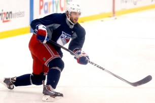 Derick Brassard at practice May 15. Coach Alain Vigneault all but confirmed he'd have the center back by Thursday's Game 3.