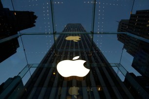 The entrance to the Fifth Avenue Apple store.