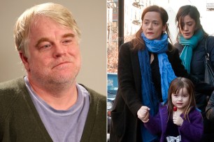 The late Philip Seymour Hoffman, left, lived with longtime girlfriend Mimi O'Donnell and their three children at 1 Sheridan Square.