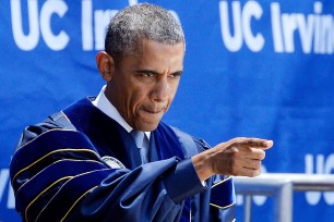 President Obama giving the commencement address at UC Irvine on Saturday.