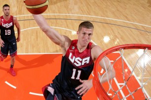 Mason Plumlee puts home two against Puerto Rico on Friday evening.