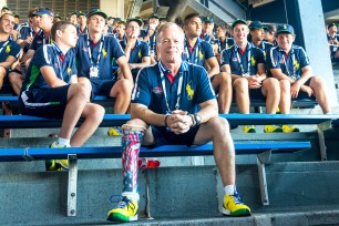 Todd Reed (center) may be a former cop and an Army veteran, but as a rookie ball boy at the US Open, he’s on a level playing field with his much younger co-workers.