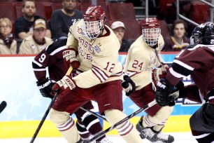 Kevin Hayes playing in the Frozen Four for Boston College in April.