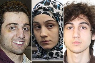 The sister of Boston bombers Tamerlan and Dzhokhar Tsarnaev turned herself into police Wednesday after allegedly making a bomb threat to her boyfriend's baby mama.