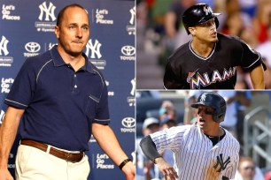The likely plan for Yankees GM Brian Cashman (left) involves versatile players like Martin Prado (bottom right), while still going after big-ticket players like the Marlins' Giancarlo Stanton.
