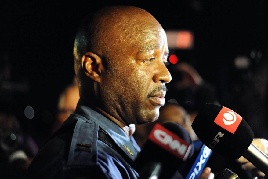 Captain Ron Johnson of the Missouri Highway Patrol speaks to media during a protest on West Florissant Avenue in Ferguson, Missouri on August 18, 2014.