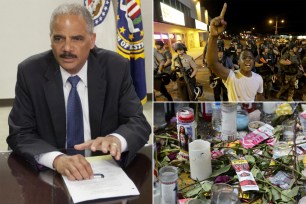 Attorney General Eric Holder speaks during a meeting at the FBI Building in St. Louis, Missouri August 20. Holder visited Ferguson, Missouri, on Wednesday, hours after nearly 50 protesters were arrested in the 11th straight night of demonstrations over the August 9 fatal shooting of Michael Brown, an unarmed black teenager, by a white police officer.