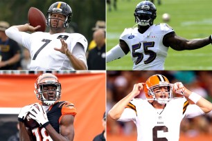 (Clockwise from top left) Ben Roethlisberger, Terrell Suggs, Brian Hoyer and A.J. Green.
