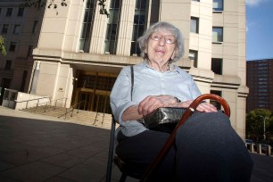 Miriam Moskowitz after a status conference in her case outside the Manhattan Federal Court building August 25th.