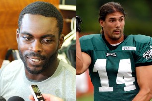 Michael Vick (left) admits he might have expected more gratitude for how he stood up for then-Eagles teammate Riley Cooper (right) in the wake of Cooper's racial slur controversy.