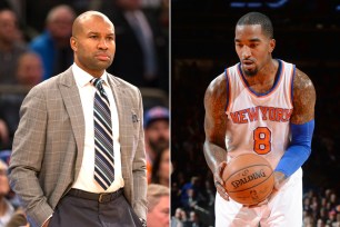 Derek Fisher (left) and J.R. Smith