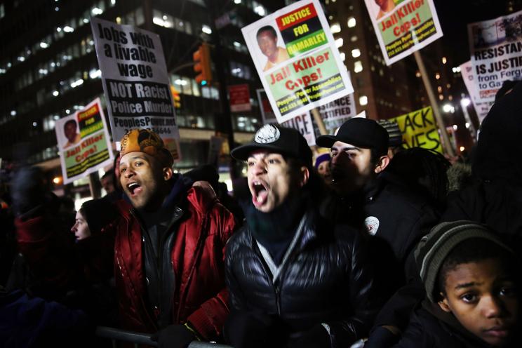 Anti-cop demonstrators outside City Hall on December, 19.