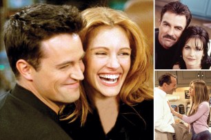 Julia Roberts (left, with Matthew Perry), Tom Selleck (top right, with Courteney Cox) and Bruce Willis (bottom right, with Jennifer Aniston) all lent their star power to "Friends" episodes.