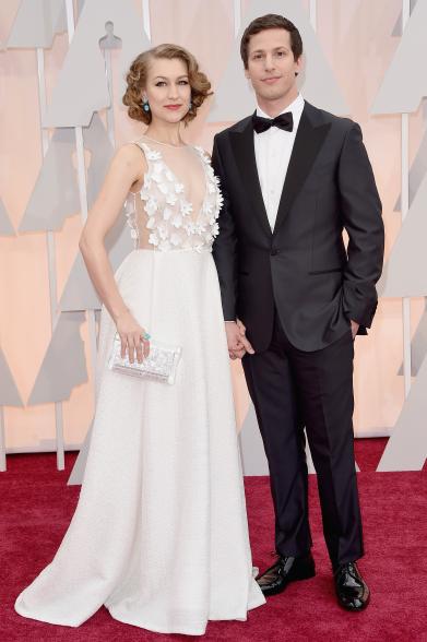 HOLLYWOOD, CA - FEBRUARY 22: Actors Joanna Newsom (L) and Andy Samberg attends the 87th Annual Academy Awards at Hollywood & Highland Center on February 22, 2015 in Hollywood, California. (Photo by Jason Merritt/Getty Images)