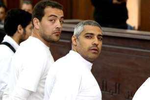 Baher Mahmoud, left, and Mohammed Fahmy during their trial in March.