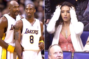 Karl Malone and Kobe Bryant as Lakers teammates and Kobe's wife Vanessa in 2004.