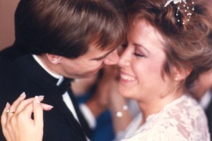 Andrea Peyser and her husband Mark Phillips dance at their wedding in 1988.
