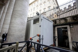 The showers for the homeless, asked for by Pope Francis, in Saint Peter's Square, Vatican City.