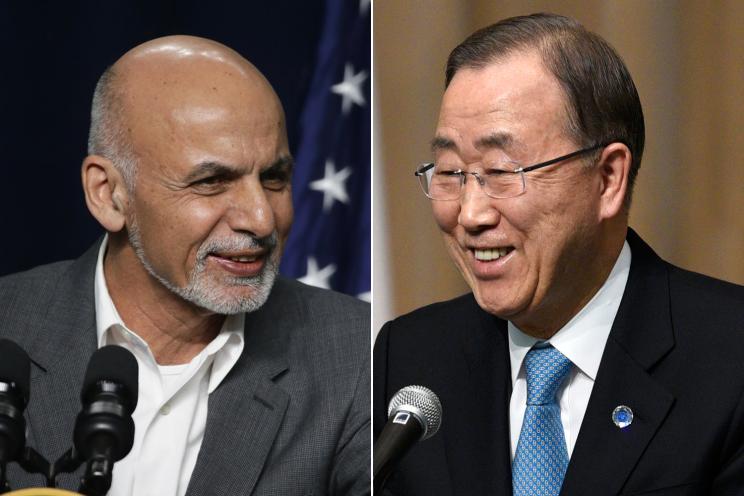 Afghanistan president Ashraf Ghani, left, will meet with UN secretary general Ban Ki-moon while he is in the United States.