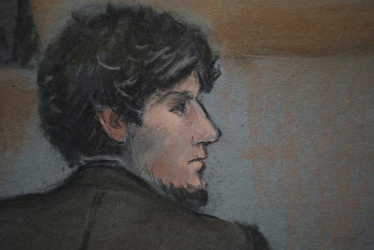 A courtroom sketch shows accused Boston Marathon bomber Dzhokhar Tsarnaev
