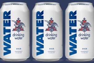 Cans of Anheuser-Busch water.