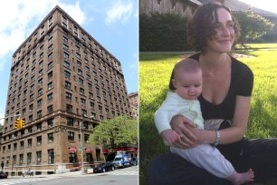 2-year-old Greta Greene (pictured right with her mom, Stacy) is fighting for her life after being struck by a falling brick off a building at West End Ave and 74th Street.