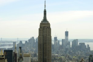 The Empire State Building rises over downtown Manhattan.