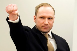 Norwegian mass killer Anders Behering Breivik in a courtroom in Oslo April, 2012.