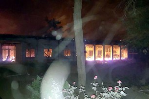 The Doctors Without Borders hospital in Kunduz, Afghanistan burns after the airstrike.