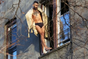 A distraught man spent hours shimmying back and forth on a narrow ledge outside his apartment in Bensonhurst.