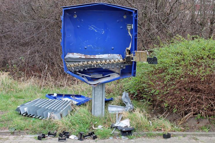 This is all that was left of the condom machine after the attempted robbery.