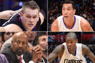 Cole Aldrich, Pablo Prigioni, Jamal Crawford and Mike Woodson (clockwise from top left) form a contingent of ex-Knicks with the Los Angeles Clippers.