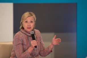Hillary Clinton answers a question at a town hall on June 28