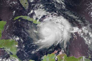 Category 4 hurricane Matthew is seen over Haiti, Cuba and Jamaica on Oct. 4.