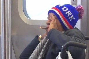 A cell phone video that went viral purportedly shows a woman in a wheelchair smoking a "blunt" on a subway.