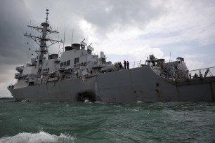 The USS John S. McCain after a collision in Singapore