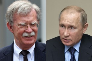 John Bolton and Vladimir Putin in a composite image.