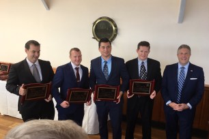 John Hasiotis (left to right), Ryan Nash, Kevin McGinn and Michael Welsome are joined by PBA President Pat Lynch