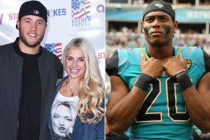 Detroit Lions quarterback Matthew Stafford and wife Kelly Stafford; Jacksonville Jaguars cornerback Jalen Ramsey