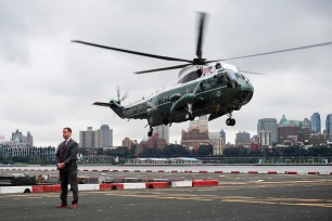 Trump arrives in Manhattan.