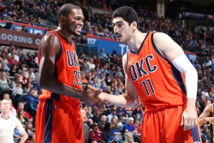 Kevin Durant and Enes Kanter on the Thunder in 2015.